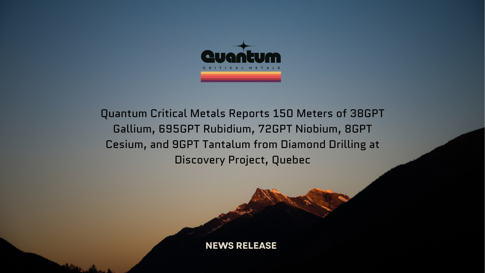 Quantum Critical Metals news release social graphic for the Discovery Project, Quebec
