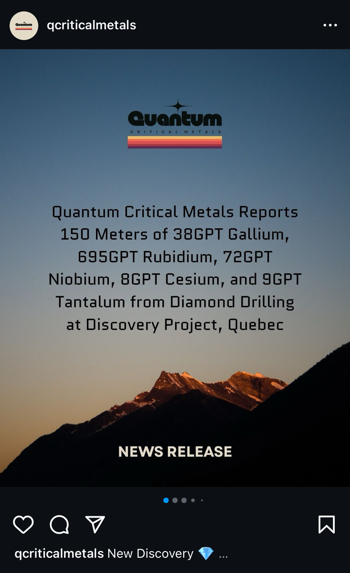 Quantum Critical Metals Instagram news release post